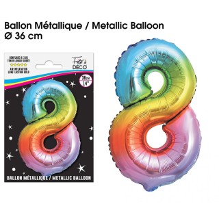 Palloncino metallizzato multicolore 36cm numero 8