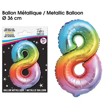 Ballon Métallique Multicolore 36cm chiffre 8