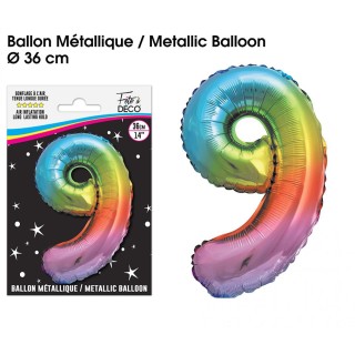 Palloncino metallizzato multicolore 36cm numero 9