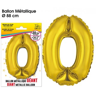 Ballon Géant Métallique Or, 88cm chiffre 0