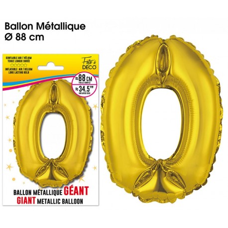 Ballon Géant Métallique Or, 88cm chiffre 0