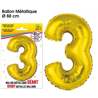 Palloncino gigante color oro metallizzato, 88 cm, numero 3