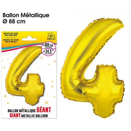 Ballon Géant Métallique Or, 88cm chiffre 4