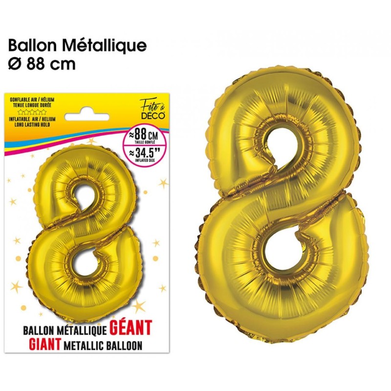 Ballon Géant Métallique Or, 88cm chiffre 8
