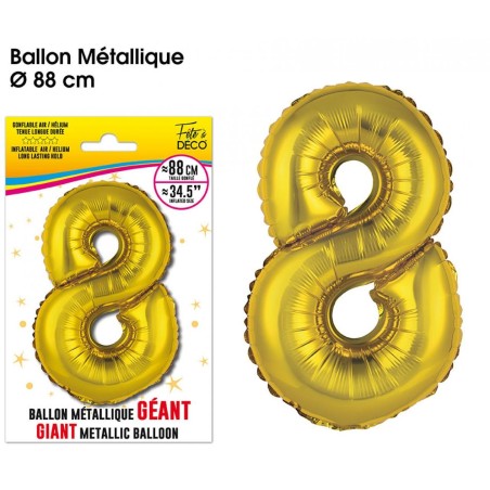 Ballon Géant Métallique Or, 88cm chiffre 8