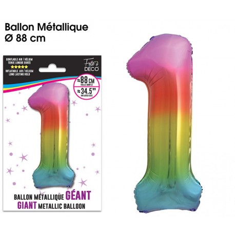 Ballon Géant Métallique multicolore, 88cm chiffre 1