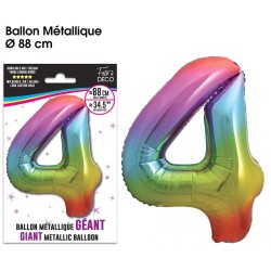 Ballon Géant Métallique multicolore, 88cm chiffre 4