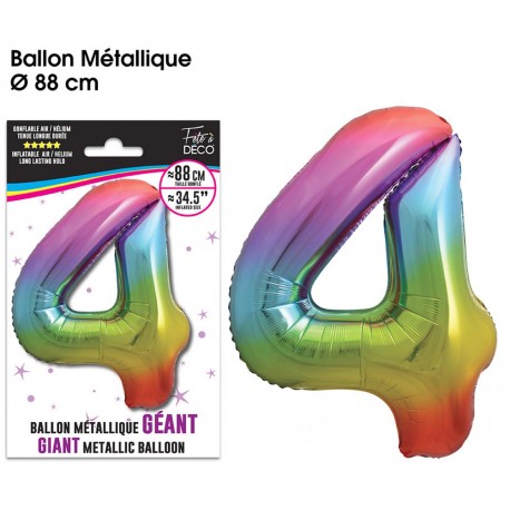 Ballon Géant Métallique multicolore, 88cm chiffre 4