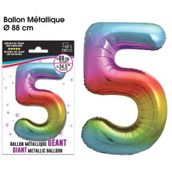 Ballon Géant Métallique multicolore, 88cm chiffre 5
