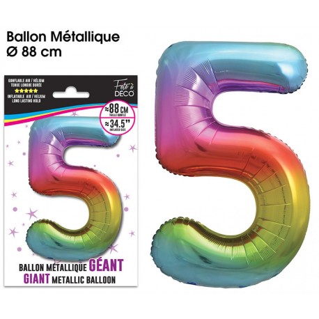 Ballon Géant Métallique multicolore, 88cm chiffre 5