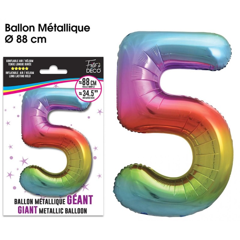 Ballon Géant Métallique multicolore, 88cm chiffre 5