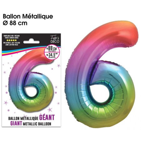 Palloncino gigante multicolore metallizzato, 88 cm, numero 6