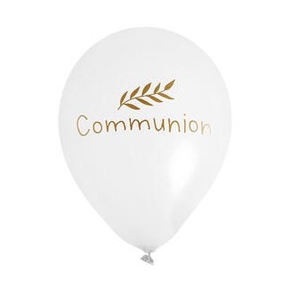 6 Kommunionballons mit weißem Hintergrund und Golddruck