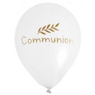 6 Ballons communion fond blanc imprimé doré 