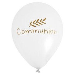 6 palloncini per la comunione con sfondo bianco e stampa oro
