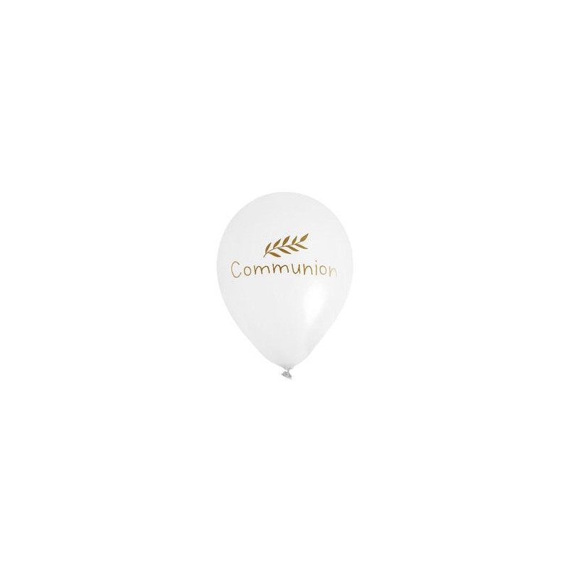 6 Ballons communion fond blanc imprimé doré 