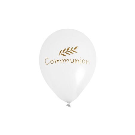 6 palloncini per la comunione con sfondo bianco e stampa oro