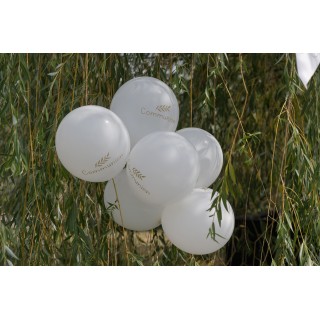 6 Kommunionballons mit weißem Hintergrund und Golddruck
