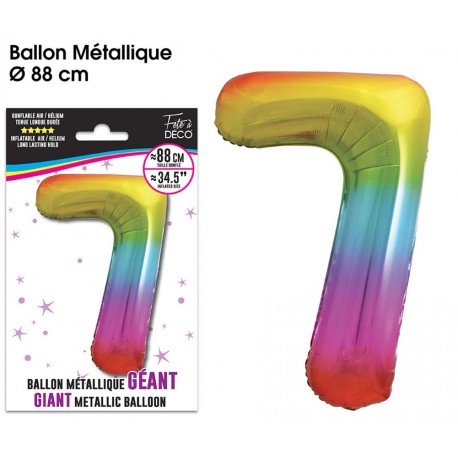 Ballon Géant Métallique Multicolore, 88cm chiffre 7