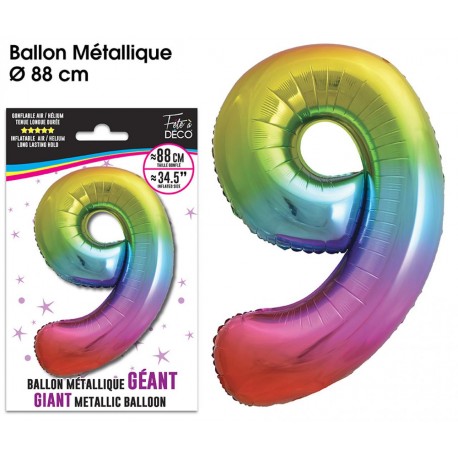 Ballon Géant Métallique Multicolore, 88cm chiffre 9