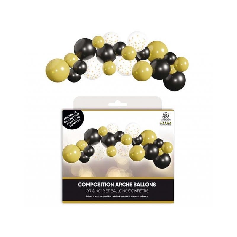 Bogen aus 30 goldenen und schwarzen Luftballons