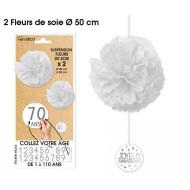2 Suspensions Fleurs de soie tous âges, blanches