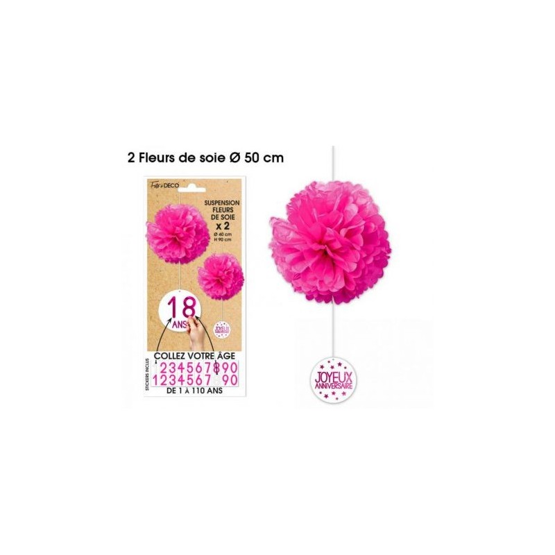2 Sospensioni Fiori da seta per tutte le età, fucsia