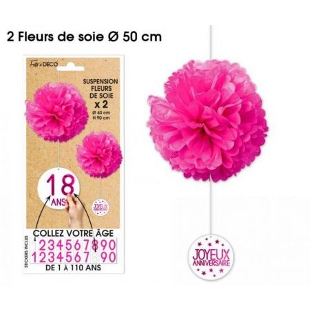 2 Suspensions Fleurs de soie tous âges, fuchsia