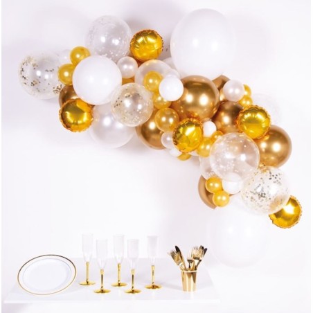 Weissgoldene Ballongirlande mit 66 Luftballons