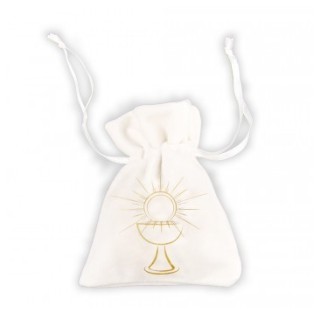 4 SACCHETTI IN VELLUTO PER COMUNIONE BIANCO/ORO 8 CM X 10 CM