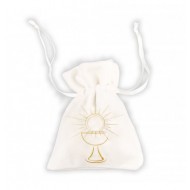 4 SACCHETTI IN VELLUTO PER COMUNIONE BIANCO/ORO 8 CM X 10 CM