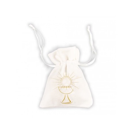 4 SACCHETTI IN VELLUTO PER COMUNIONE BIANCO/ORO 8 CM X 10 CM