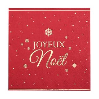 10 Serviettes Flocon d'or rouge, 33x33cm 3plis