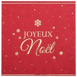 10 Serviettes Flocon d'or rouge, 33x33cm 3plis