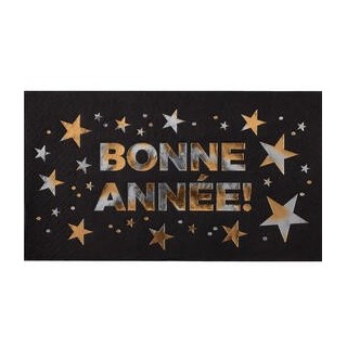 10 Servietten Bonne Année, 40cmx33cm Noir/or