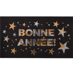 10 Serviettes Bonne Année, 40cmx33cm Noir/or