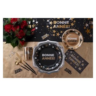 10 Serviettes Bonne Année, 40cmx33cm Noir/or