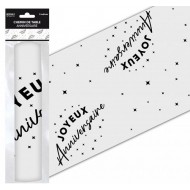 Chemin de table " Joyeux anniversaire" noir 28 cm x 5 mètres, organza 