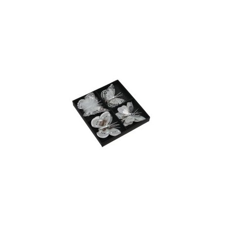 Clip Schmetterling Set/8 8cm grau Federn