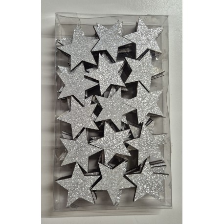 Set di 60 stelle 3,9 cm, legno argentato