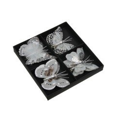 Clip Schmetterling Set/8 8cm grau Federn