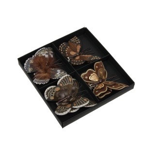 Lot de 8 papillons à clipser, 8 cm marron Plumes