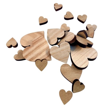 Sachet de 24 coeurs en bois (3 tailles)