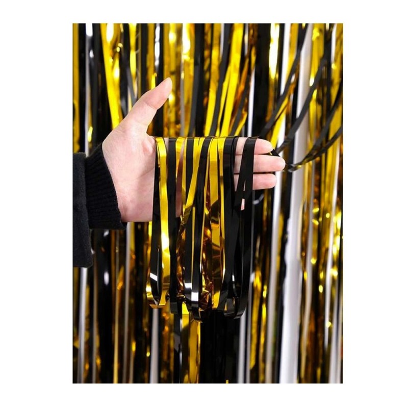 Metallic-Fransenvorhang, zweifarbig Schwarz/Gold