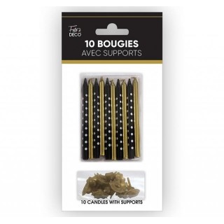 10 Bougies avec supports noir/or