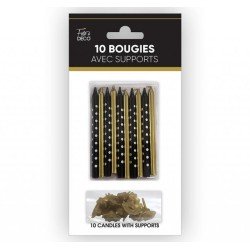 10 Bougies avec supports noir/or