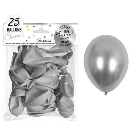 Beutel mit 25 silberfarbenen Luftballons, 30 cm