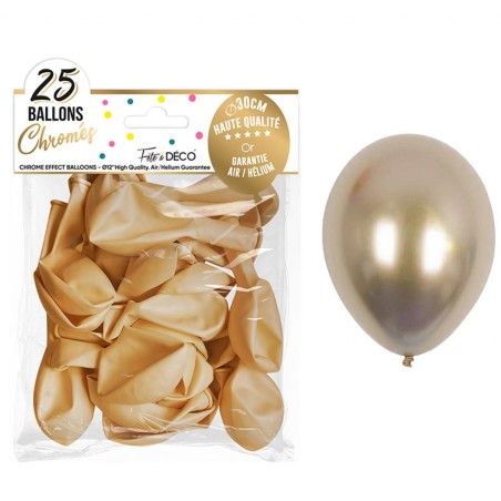 Sachet de 25 ballons chromé or 30 cm