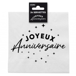 24 Servietten, „Happy Birthday“, 3-lagig, 33 x 33 cm, schwarz/weiß
