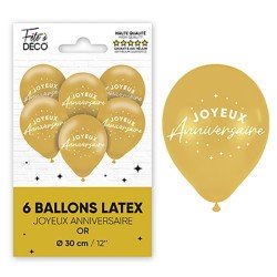 Confezione da 6 palloncini metallizzati con la scritta «Buon compleanno», color oro